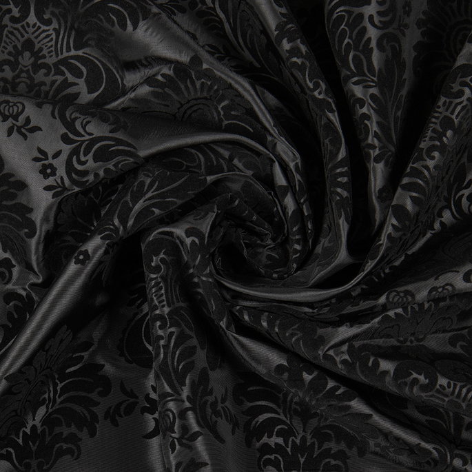 Flocked Black Damask Taffeta Fabric image 3 of 3