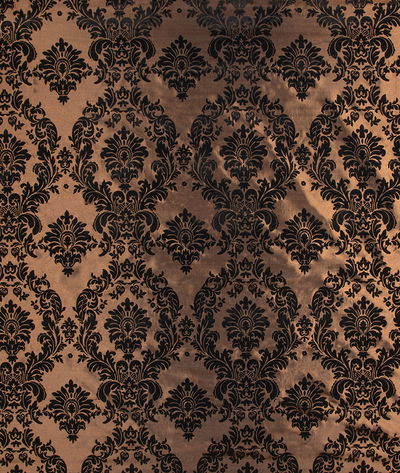 Flocked Brown Damask Taffeta Fabric