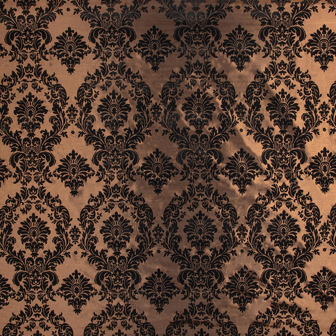 Flocked Brown Damask Taffeta Fabric image 1 of 3