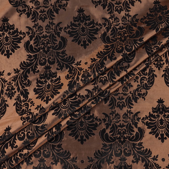 Flocked Brown Damask Taffeta Fabric image 2 of 3