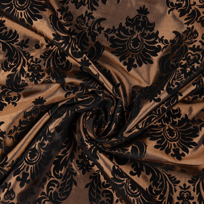Flocked Brown Damask Taffeta Fabric image 3 of 3