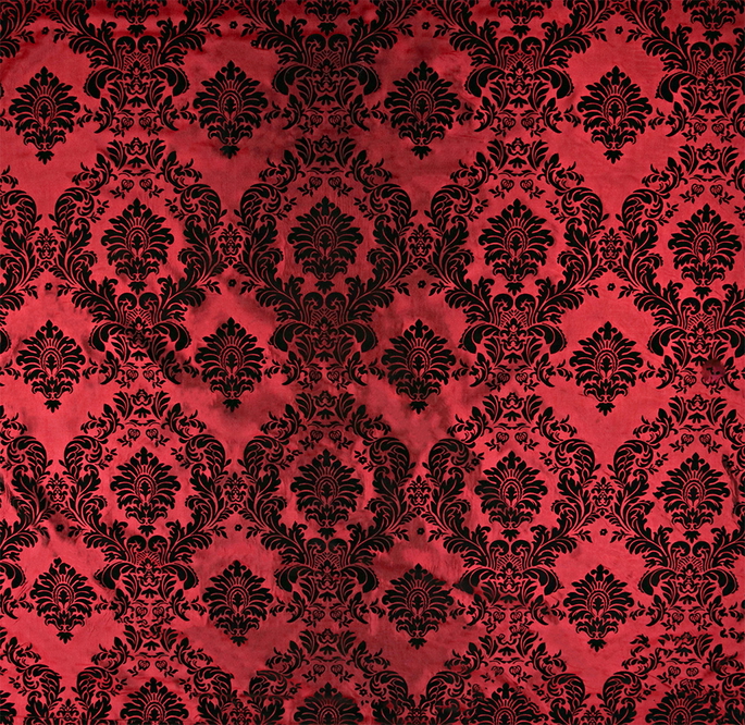 Flocked Burgundy Damask Taffeta Fabric image 1 of 3