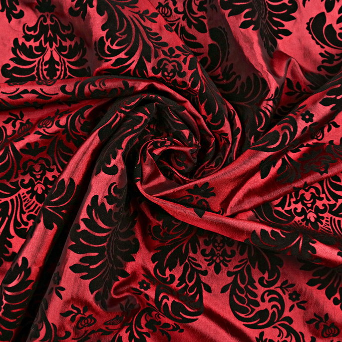 Flocked Burgundy Damask Taffeta Fabric image 3 of 3