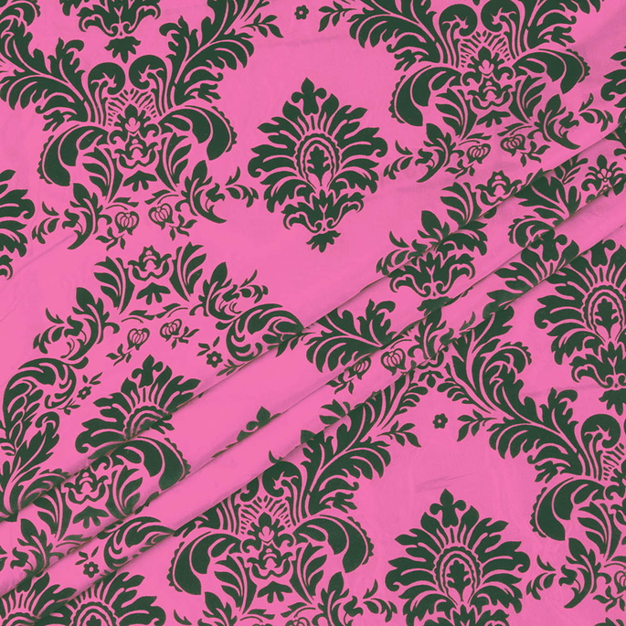 Flocked Fuchsia Damask Taffeta Fabric image 2 of 3