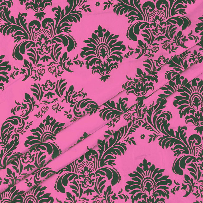 Flocked Fuchsia Damask Taffeta Fabric image 2 of 3