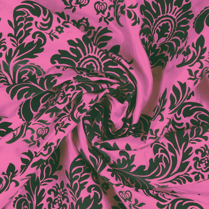Flocked Fuchsia Damask Taffeta Fabric image 3 of 3
