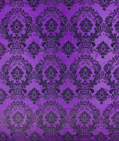 Flocked Plum Damask Taffeta Fabric
