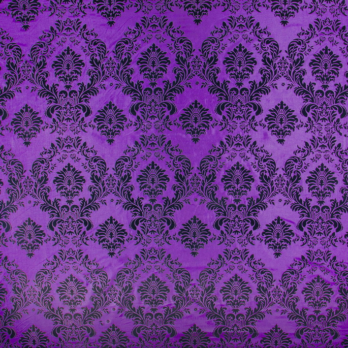 Flocked Plum Damask Taffeta Fabric image 1 of 3