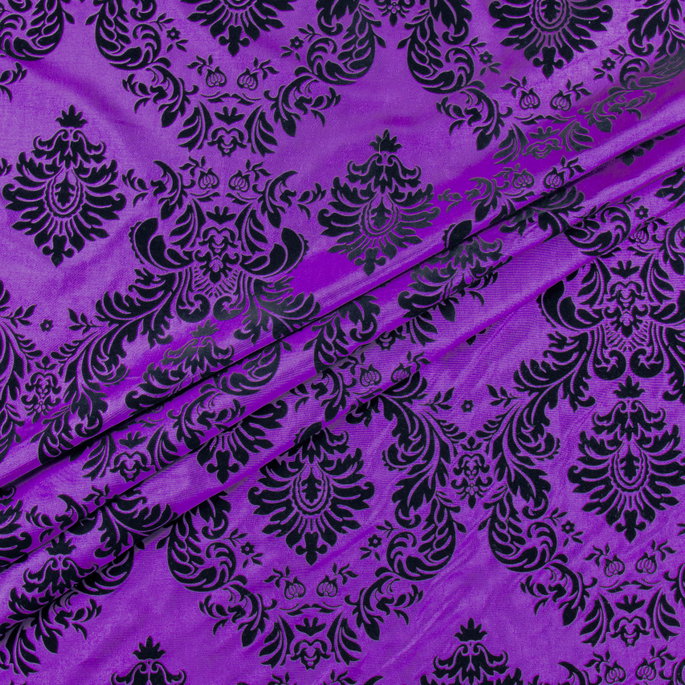 Flocked Plum Damask Taffeta Fabric image 2 of 3