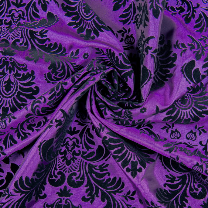 Flocked Plum Damask Taffeta Fabric image 3 of 3