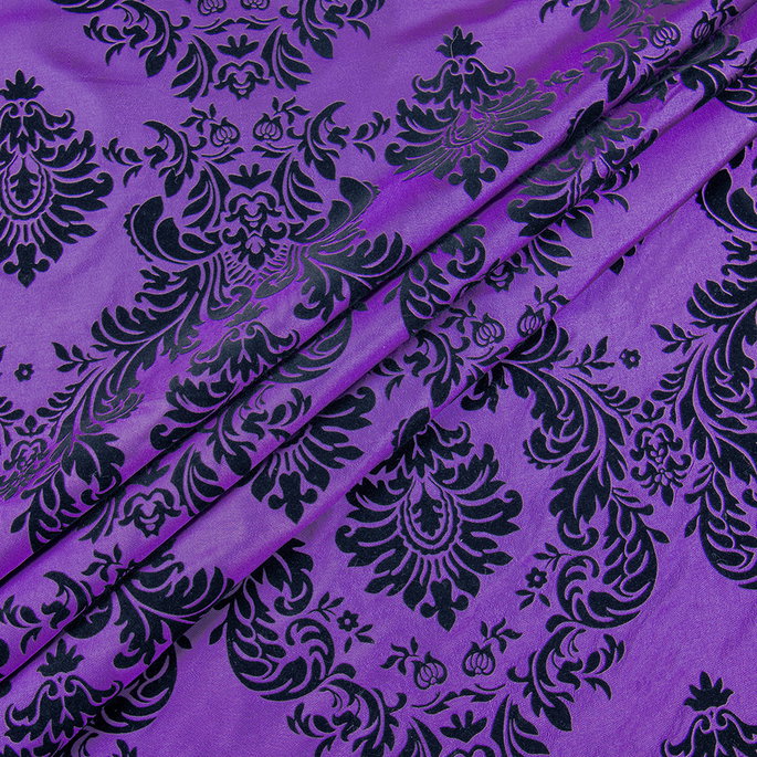 Flocked Purple Damask Taffeta Fabric image 2 of 3