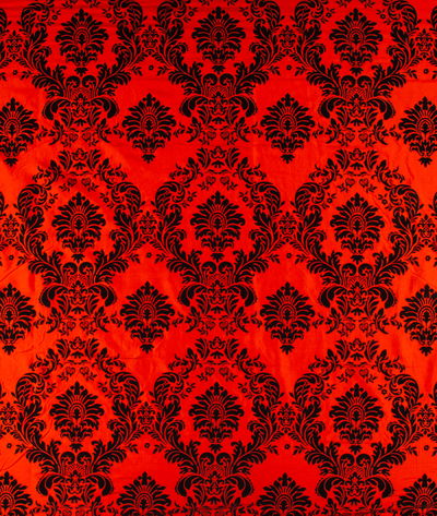 Flocked Red Damask Taffeta Fabric
