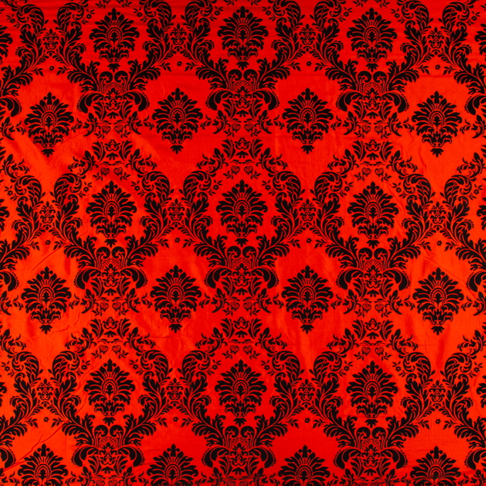 Flocked Red Damask Taffeta Fabric image 1 of 3