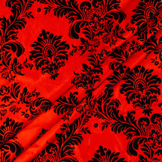 Flocked Red Damask Taffeta Fabric image 2 of 3