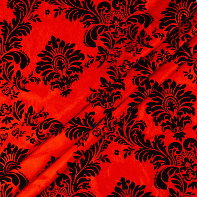 Flocked Red Damask Taffeta Fabric image 2 of 3