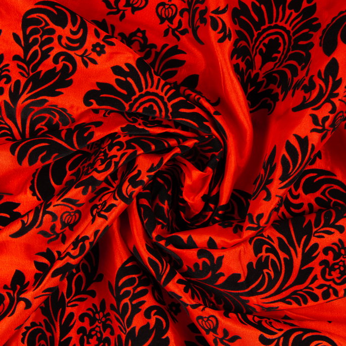 Flocked Red Damask Taffeta Fabric image 3 of 3