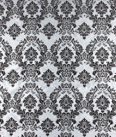 Flocked Silver Damask Taffeta Fabric