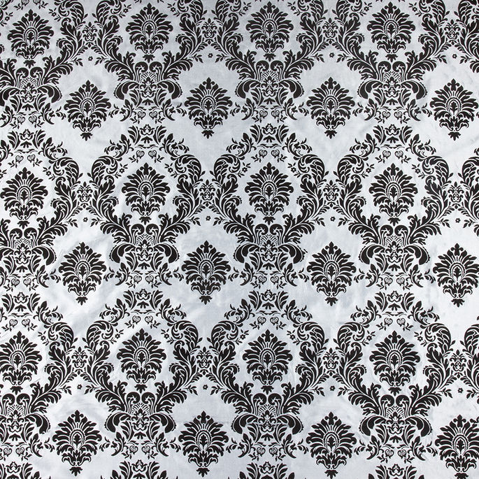 Flocked Silver Damask Taffeta Fabric image 1 of 3