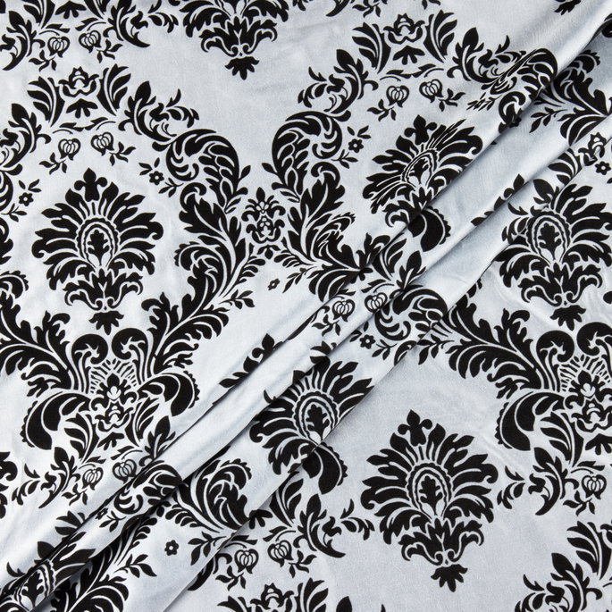 Flocked Silver Damask Taffeta Fabric image 2 of 3