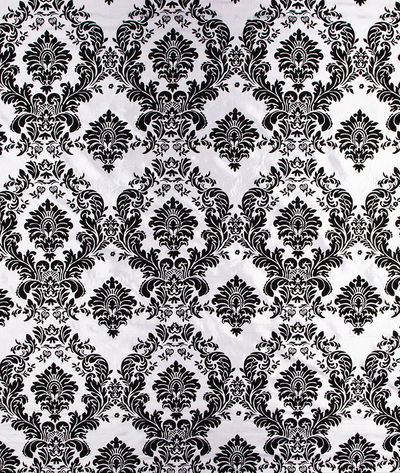 Flocked White Damask Taffeta Fabric