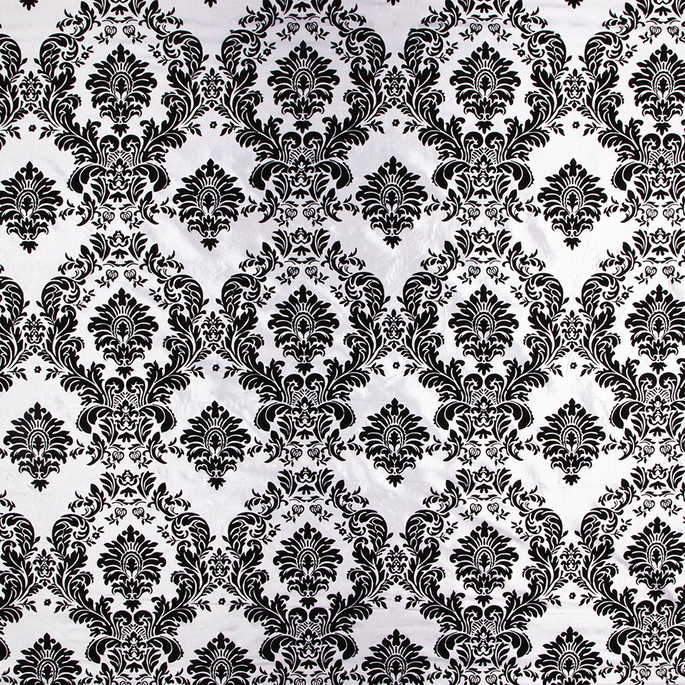 Flocked White Damask Taffeta Fabric image 1 of 3