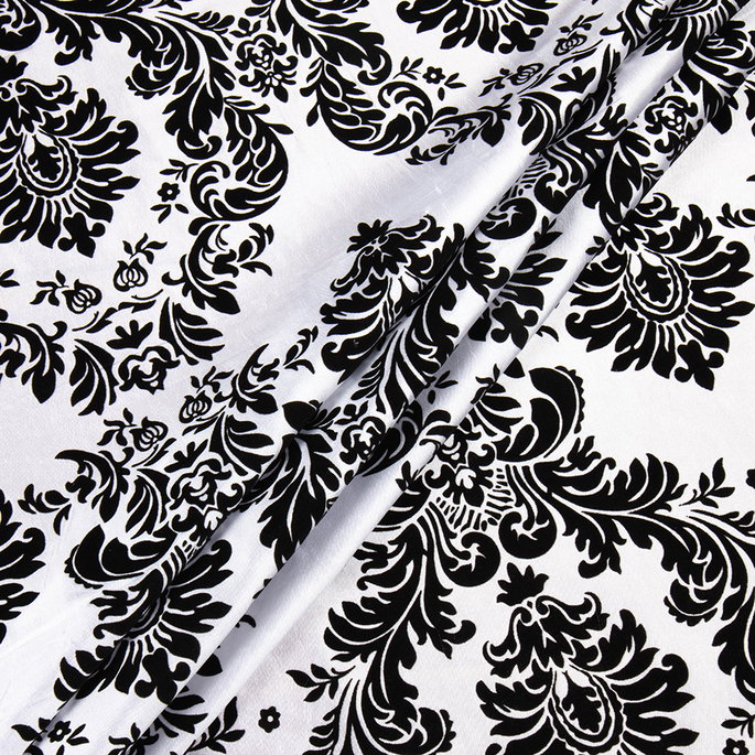 Flocked White Damask Taffeta Fabric image 2 of 3