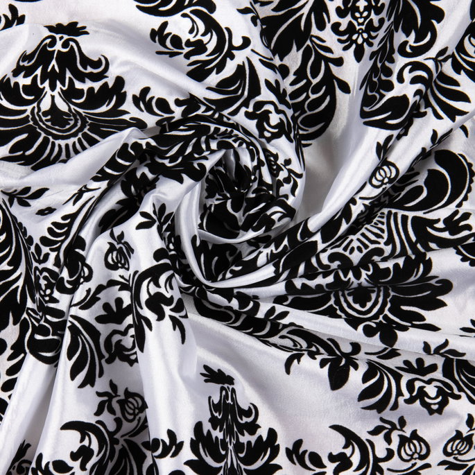 Flocked White Damask Taffeta Fabric image 3 of 3
