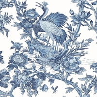 DuPont™ Tedlar® Crane Toile French Blue High Performance Wallpaper