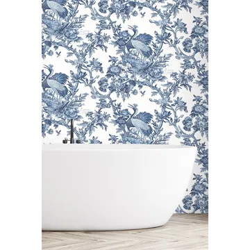 DuPont™ Tedlar® Crane Toile French Blue High Performance Wallpaper