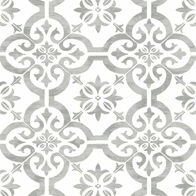 Seabrook Designs Encaustic Faux Tile Harbor Mist Wallpaper image 1 of 4