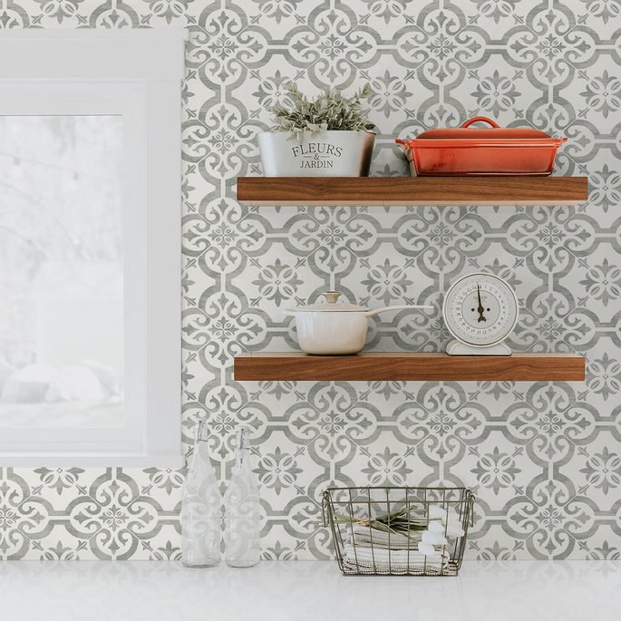 Seabrook Designs Encaustic Faux Tile Harbor Mist Wallpaper image 2 of 4