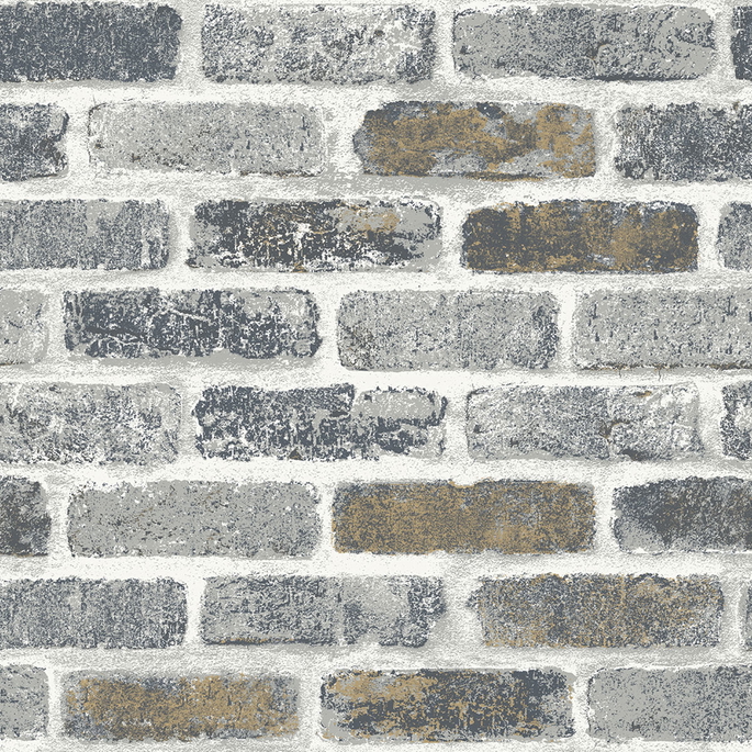 Seabrook Designs Vintage Faux Brick Steel Grey &amp; Tan Wallpaper image 1 of 3