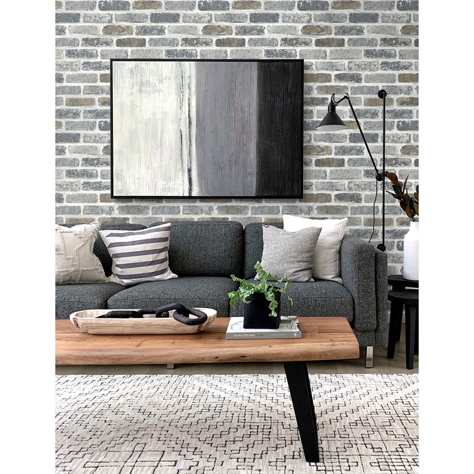 Seabrook Designs Vintage Faux Brick Steel Grey &amp; Tan Wallpaper image 2 of 3