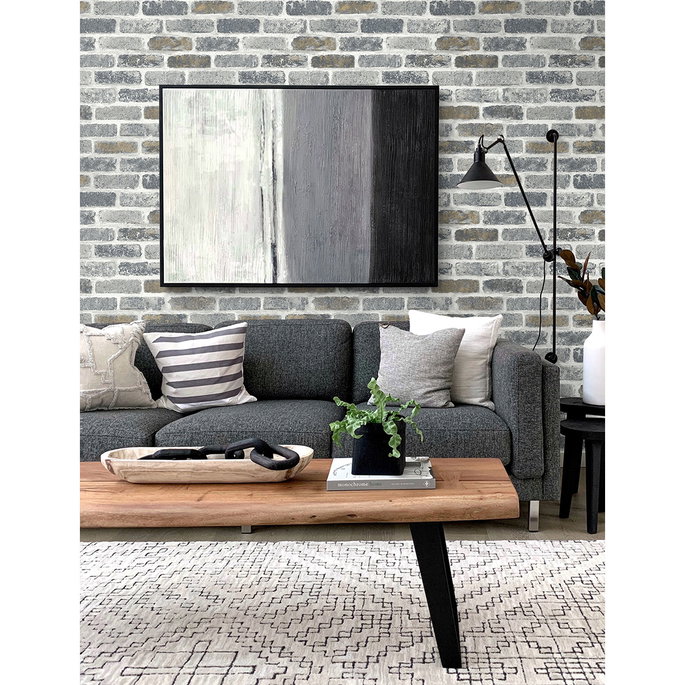Seabrook Designs Vintage Faux Brick Steel Grey &amp; Tan Wallpaper image 2 of 3