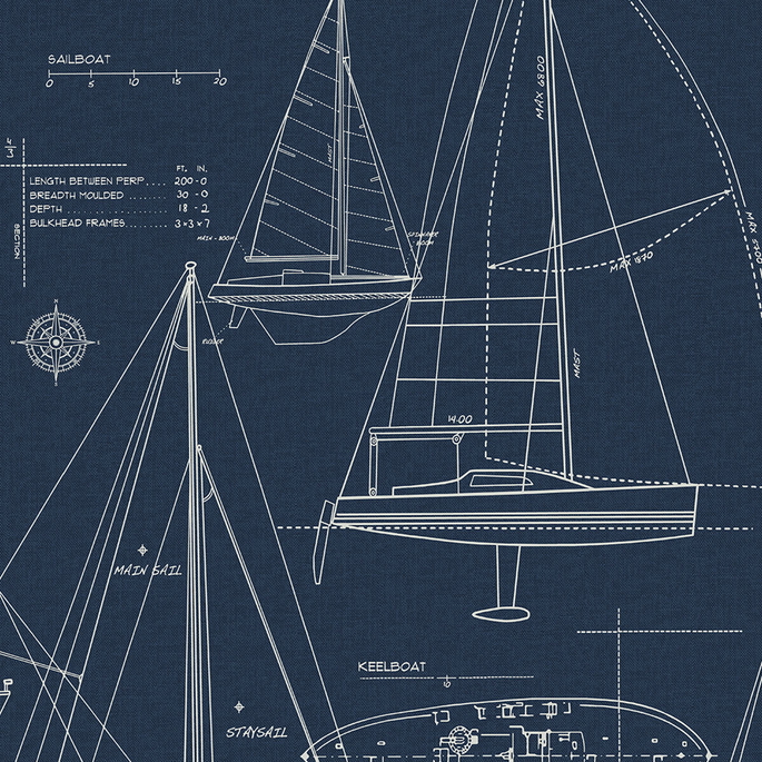 Seabrook Designs Sail Away Navy Blue Wallpaper image 1 of 3
