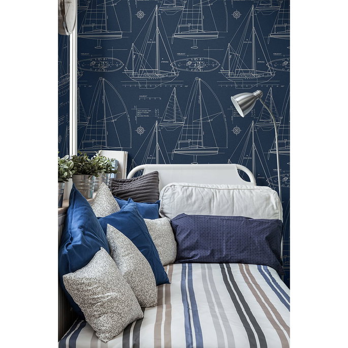 Seabrook Designs Sail Away Navy Blue Wallpaper image 2 of 3