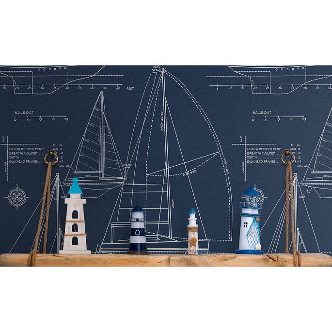 Seabrook Designs Sail Away Navy Blue Wallpaper image 3 of 3