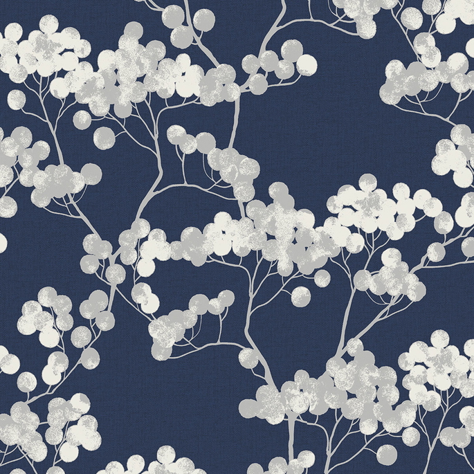 Seabrook Designs Bayberry Blossom Navy Blue Wallpaper image 1 of 5