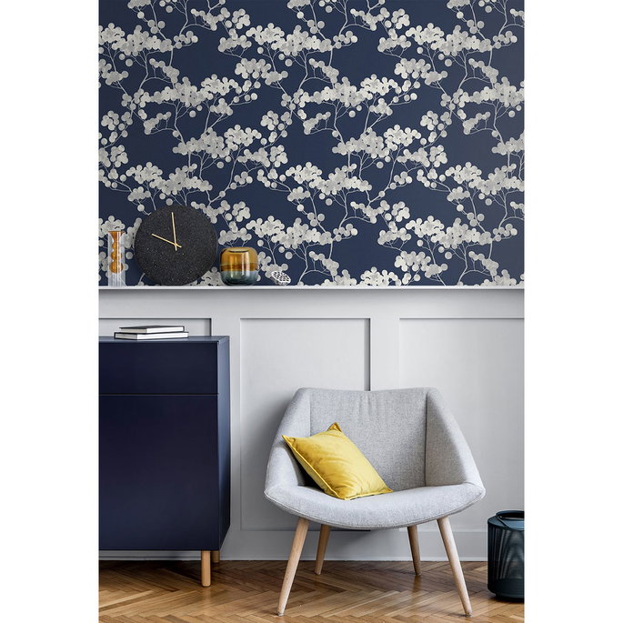 Seabrook Designs Bayberry Blossom Navy Blue Wallpaper image 2 of 5