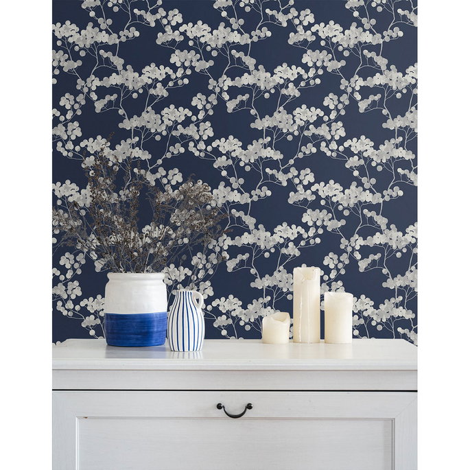 Seabrook Designs Bayberry Blossom Navy Blue Wallpaper image 4 of 5