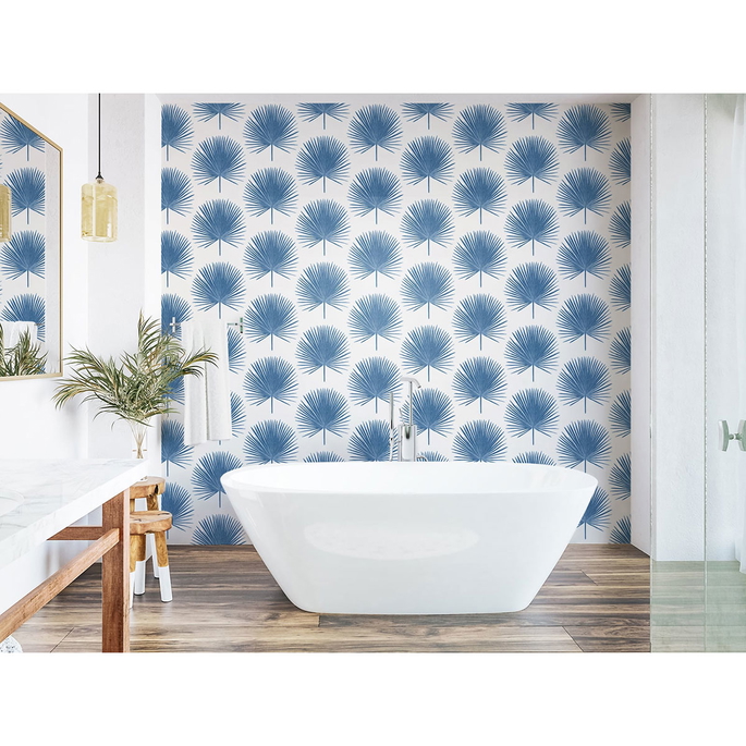Seabrook Designs Palm Fronds Coastal Blue Wallpaper image 2 of 4