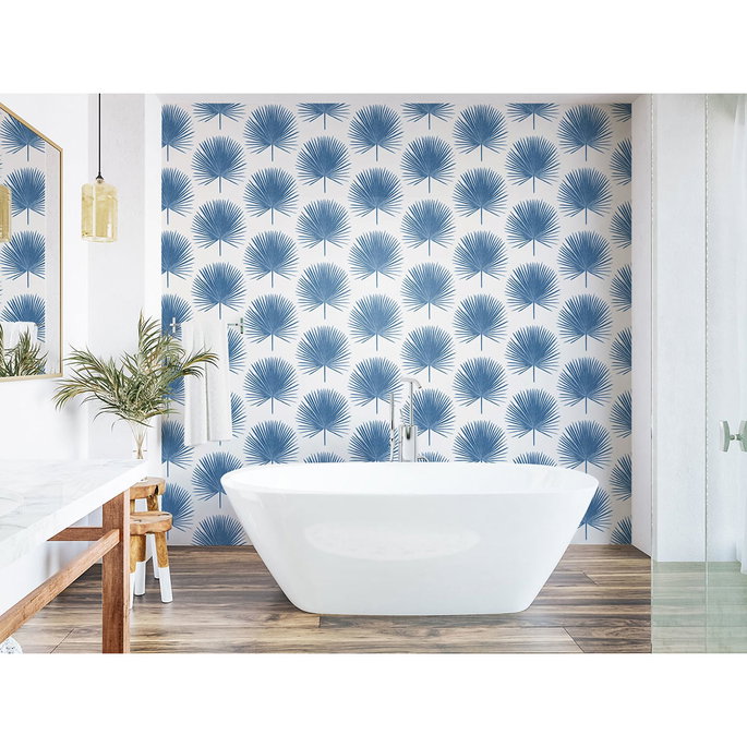 Seabrook Designs Palm Fronds Coastal Blue Wallpaper image 2 of 4