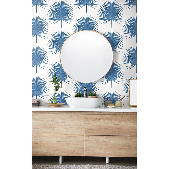 Seabrook Designs Palm Fronds Coastal Blue Wallpaper image 3 of 4