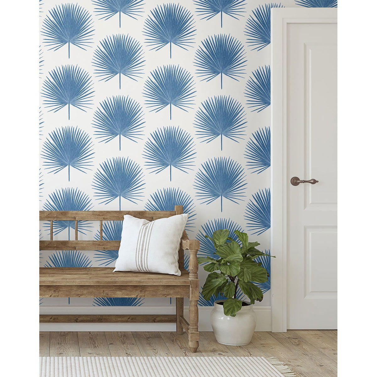 Seabrook Designs Palm Fronds Coastal Blue Wallpaper OnlineFabricStore