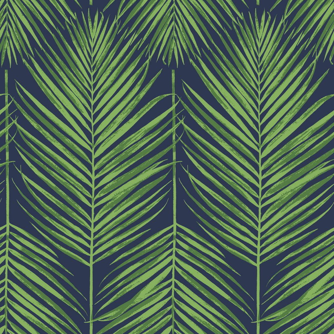 Seabrook Designs Marina Palm Moss Green &amp; Blue Wallpaper image 1 of 5