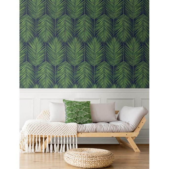 Seabrook Designs Marina Palm Moss Green &amp; Blue Wallpaper image 2 of 5