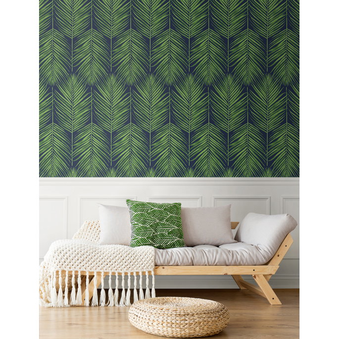 Seabrook Designs Marina Palm Moss Green &amp; Blue Wallpaper image 2 of 5