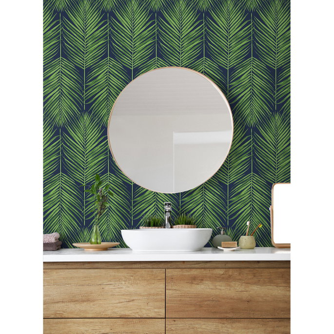 Seabrook Designs Marina Palm Moss Green &amp; Blue Wallpaper image 3 of 5