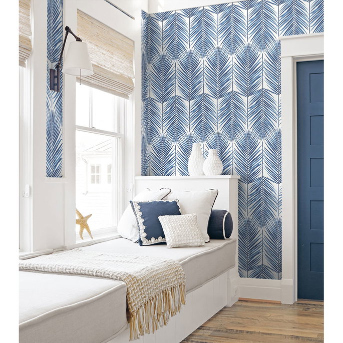 Seabrook Designs Marina Palm Coastal Blue Wallpaper image 2 of 5