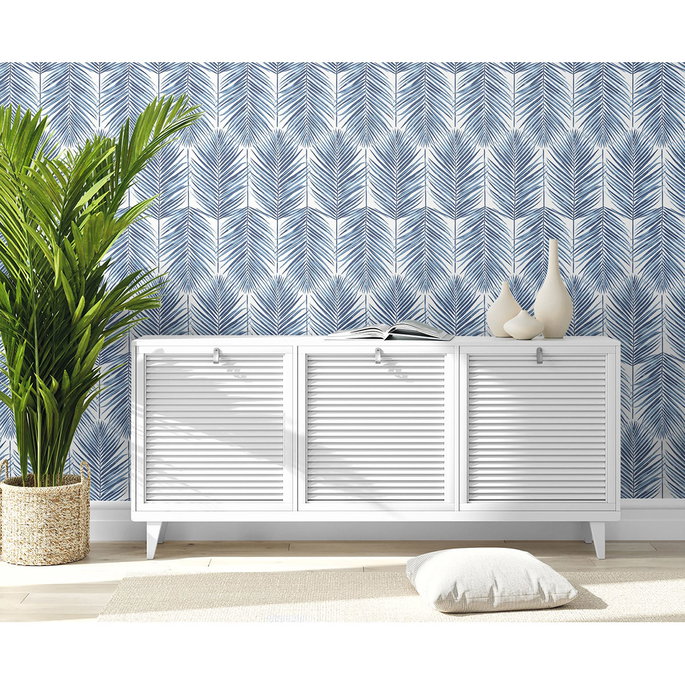 Seabrook Designs Marina Palm Coastal Blue Wallpaper image 3 of 5